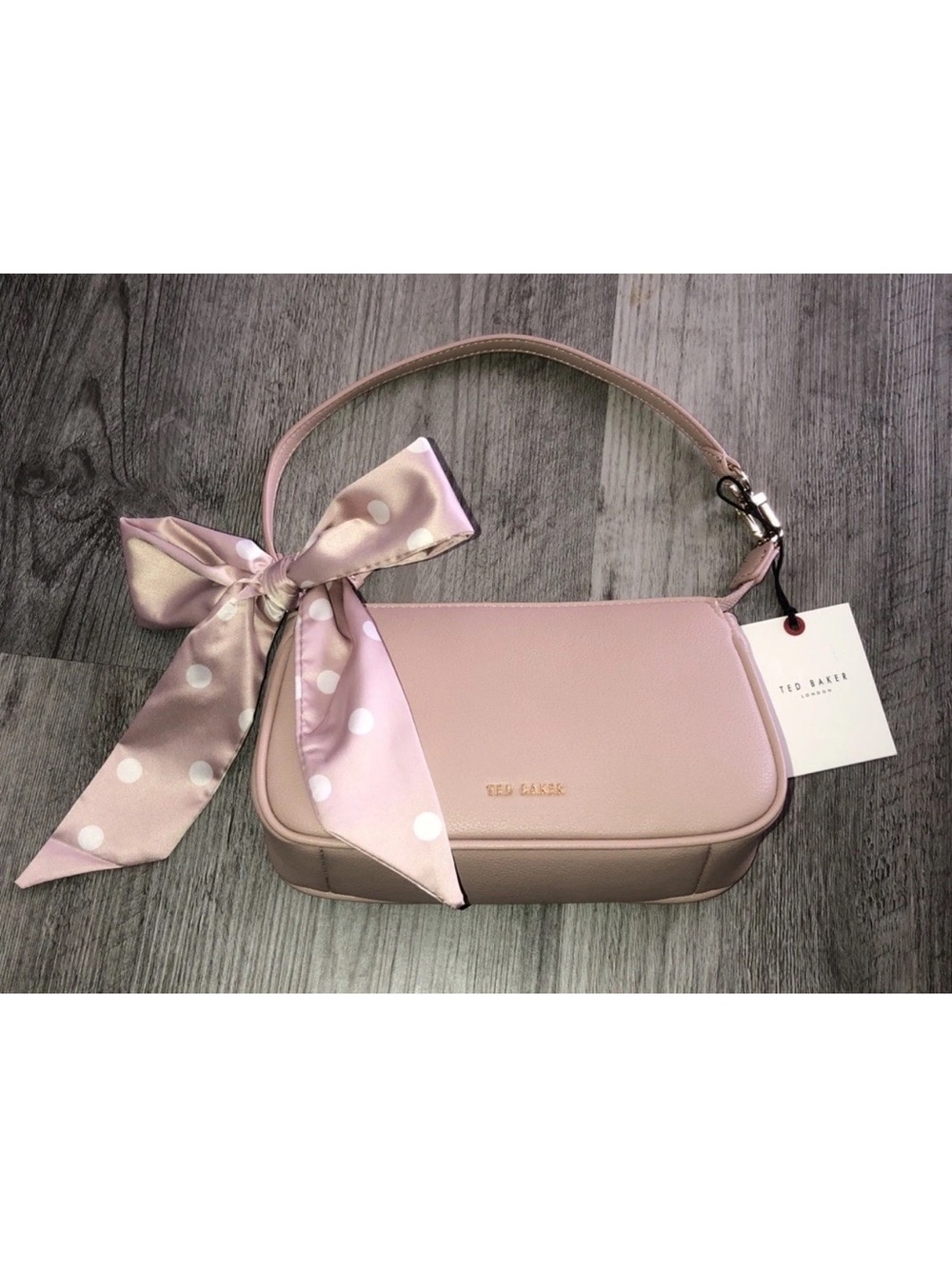 Ted Baker Blush Pink Leather Crossbody with Polka Dot Scarf